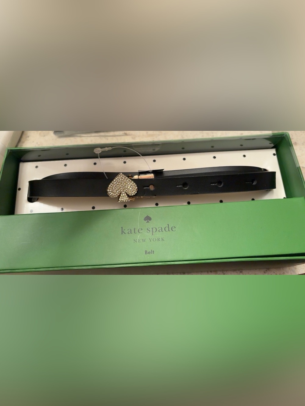 kate spade Black Leather Belt with Crystal Spade Buckle